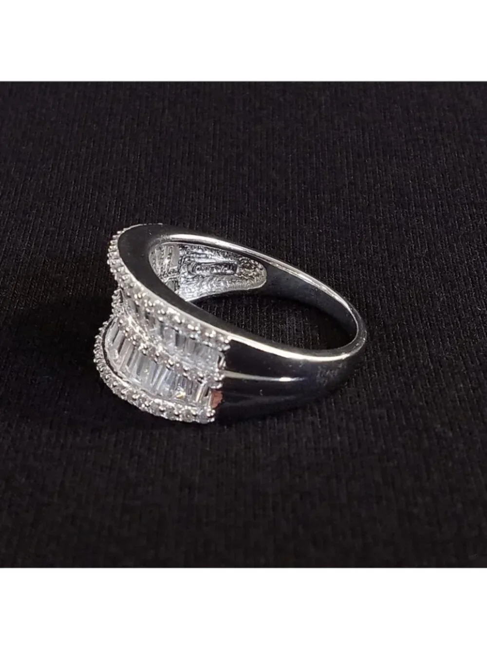 925 Sterling Silver Multi-Row Baguette & Round CZ Statement Ring Size 10